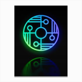 Neon Blue and Green Abstract Geometric Glyph on Black n.0332 Canvas Print