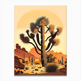 Joshua Trees In Mojave Desert Retro Illustration (4) Canvas Print