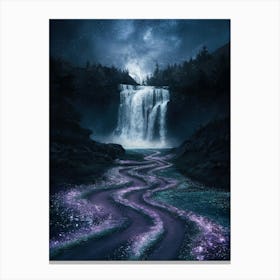 Waterfall At Night Canvas Print