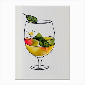 Chardonnay Minimal Line Drawing With Watercolour Cocktail Poster Canvas Print