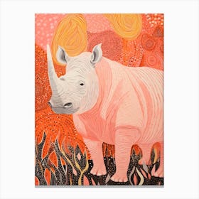 Rhino With Swirly Lines Pink & Orange 1 Canvas Print