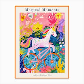 Floral Fauvism Style Unicorn Riding A Bike 4 Poster Canvas Print