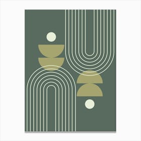 Mid Century Modern Geometric Abstract Rainbow, Sun and Moon Phases in Greenery Sage Green 1 Canvas Print