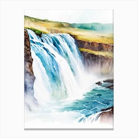 Gullfoss Waterfall, Iceland Water Colour (1) Canvas Print