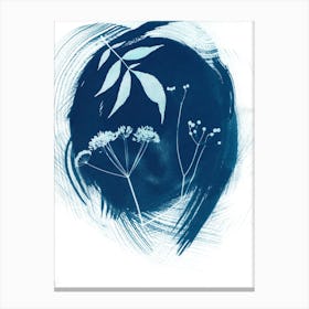 Minimal Blue Flowers And Leaves Canvas Print