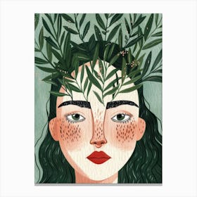 Illustration Of A Woman With Leaves On Her Head 1 Canvas Print