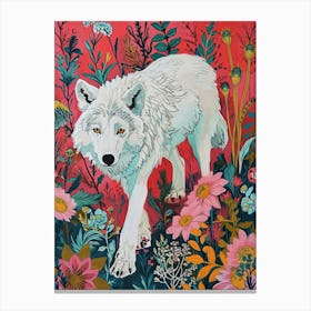Floral Animal Painting Arctic Wolf 1 Canvas Print
