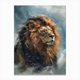 Barbary Lion Facing A Storm Illustration 2 Canvas Print
