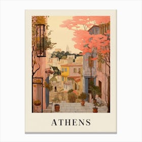 Athens Greece 3 Vintage Pink Travel Illustration Poster Canvas Print
