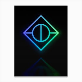 Neon Blue and Green Abstract Geometric Glyph on Black n.0055 Canvas Print