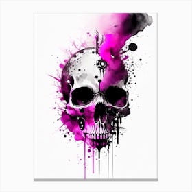 Skull With Watercolor Or Splatter Effects Pink Stream Punk Canvas Print
