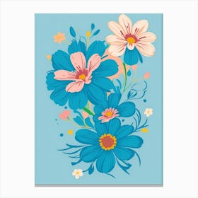 Beautiful Flowers Illustration Vertical Composition In Blue Tone 36 Canvas Print