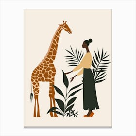 Giraffe And Woman 2 Canvas Print