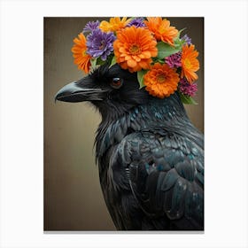 Crow With Flowers 2 Canvas Print