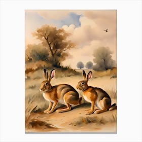 Two Rabbits In A Field Canvas Print