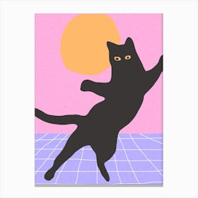 Funny Minimal Black Disco Cat Jumping 2 Canvas Print