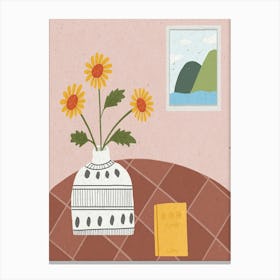 Vase Of Flowers And A Book Canvas Print