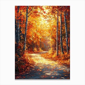 Golden Autumn Forest Path – Vibrant Fall Foliage Nature Art Print Canvas Print