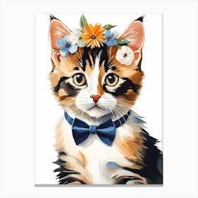 Calico Kitten Wall Art Print With Floral Crown Girls Bedroom Decor (1)  Canvas Print