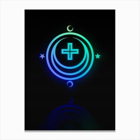Neon Blue and Green Abstract Geometric Glyph on Black n.0445 Canvas Print