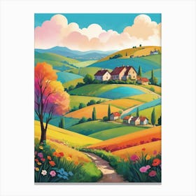 Colorful Countryside Landscape Illustration Art Print Canvas Print