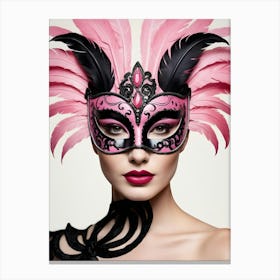 A Woman In A Carnival Mask, Pink And Black (26) Canvas Print