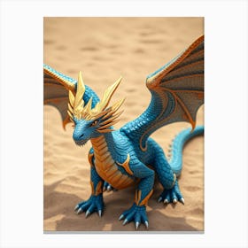 Blueand Gold Dragon in Sand Canvas Print