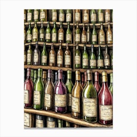 Wine Bottles On Shelves Canvas Print