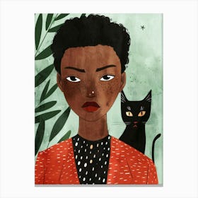 African Girl With Cat Canvas Print