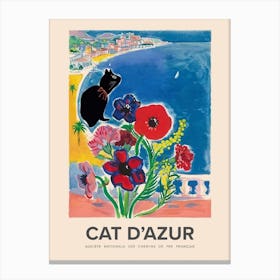 Black Cat, Cat D Azur In The Style Of Visitez Cote D Azur Vintage Travel Poster 2 Canvas Print