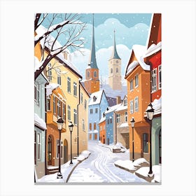 Vintage Winter Travel Illustration Tallinn Estonia 3 Canvas Print