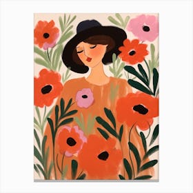 Woman With Autumnal Flowers Anemone 1 Canvas Print