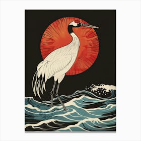 Crane In The Sea Canvas Print