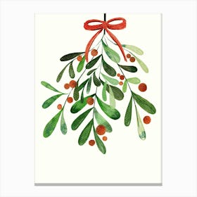 Mistletoe floral christmas watercolor illustration Canvas Print