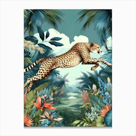 Cheetah Leaping In Jungle Leinwandbild