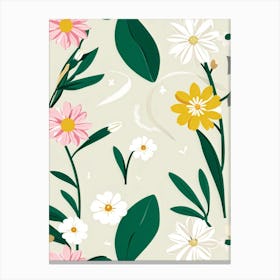 Bouquet Of Spring Flowers Including Tulips White Roses And Daisies Set Against A Botanical Garden Canvas Print