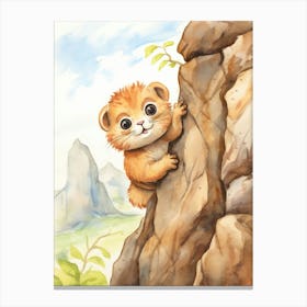 Rock Climbing Watercolour Lion Art Painting 3 Canvas Print