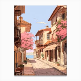 Antalya Turkey 5 Vintage Pink Travel Illustration Canvas Print