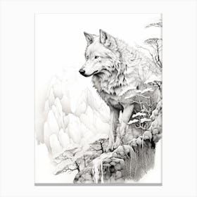 Japanese Wolf Line Drawing 4 Canvas Print