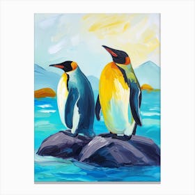 King Penguin Sea Lion Island Colour Block Painting 2 Canvas Print