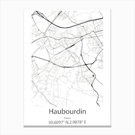 Haubourdin,France Minimalist Map Canvas Print