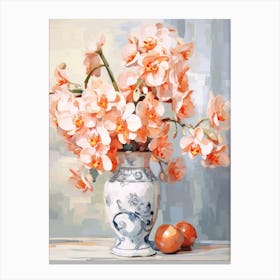 Orchid Flower And Peaches Still Life Painting 3 Dreamy Canvas Print