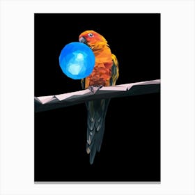 Parrot With Blue Ball Canvas Print