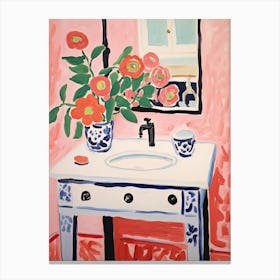 Bathroom Vanity Painting With A Rose Bouquet 3 Canvas Print