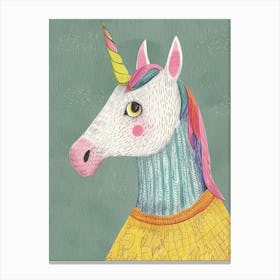 Pastel Storybook Style Unicorn In A Knitted Jumper 1 Canvas Print