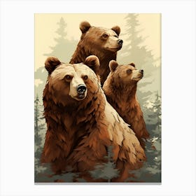 Three Bears In The Forest Canvas Print