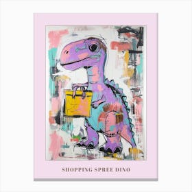 Dinosaur Shopping Pink Purple Graffiti Style 1 Poster Canvas Print