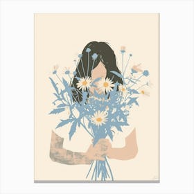 Spring Girl With Blue Flowers 1 Canvas Print