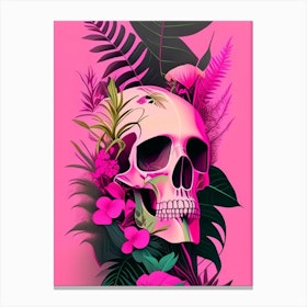 Skull With Pop Art Influences Pink Botanical Canvas Print