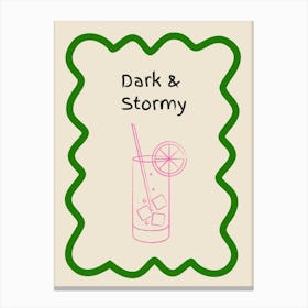 Dark & Stormy Doodle Poster Green & Pink Canvas Print
